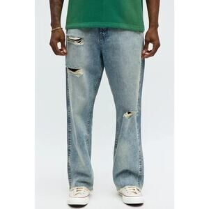 Fashion Nova Mens Baggy Be Conscious Distressed Light Blue Denim Size 30 NEW